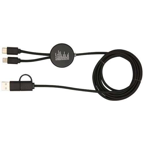 black Cable 5 en 1 de plástico reciclado de 150 cm para sincronización de datos y carga rápida de 27 W con detalles de bambú