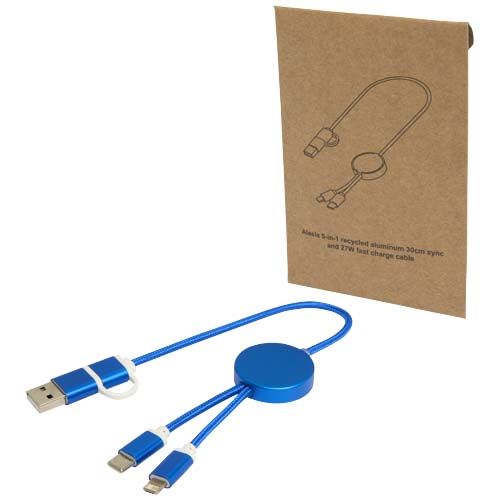CABLE 5 EN 1 DE ALUMINIO Y PLÁSTICO RECICLADO DE 30 CM PARA SINCRONIZACIÓN DE DATOS Y CARGA RÁPIDA DE 27 W 