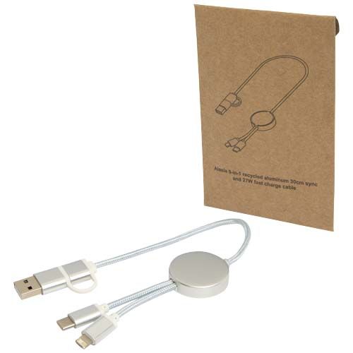 CABLE 5 EN 1 DE ALUMINIO Y PLÁSTICO RECICLADO DE 30 CM PARA SINCRONIZACIÓN DE DATOS Y CARGA RÁPIDA DE 27 W