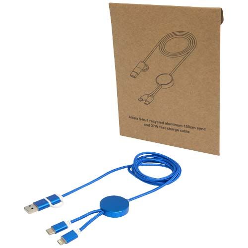 CABLE 5 EN 1 DE ALUMINIO Y PLÁSTICO RECICLADO DE 150 CM PARA SINCRONIZACIÓN DE DATOS Y CARGA RÁPIDA DE 27 W