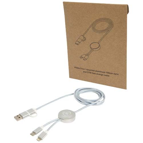plateado Cable 5 en 1 de aluminio y plástico reciclado de 150 cm para sincronización de datos y carga rápida de 27 W