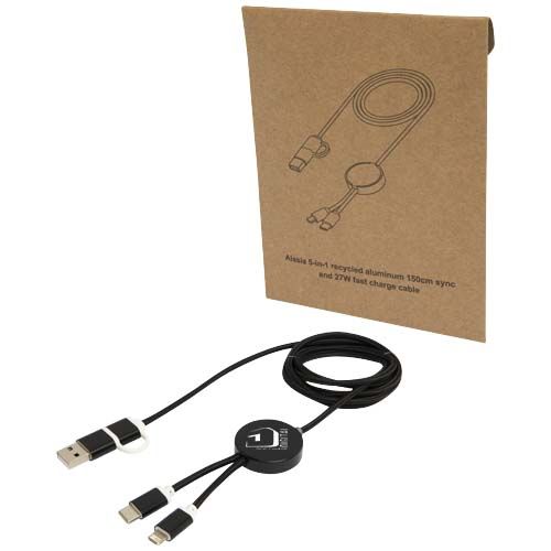 black Cable 5 en 1 de aluminio y plástico reciclado de 150 cm para sincronización de datos y carga rápida de 27 W