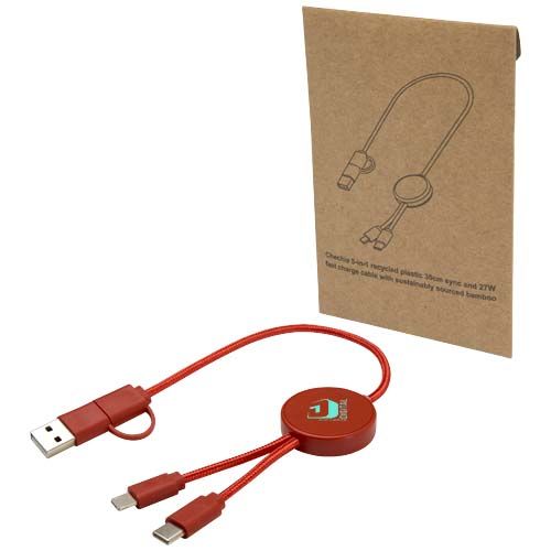 rojo de ladrillo Cable 5 en 1 de plástico reciclado de 30 cm para sincronización de datos y carga rápida de 27 W