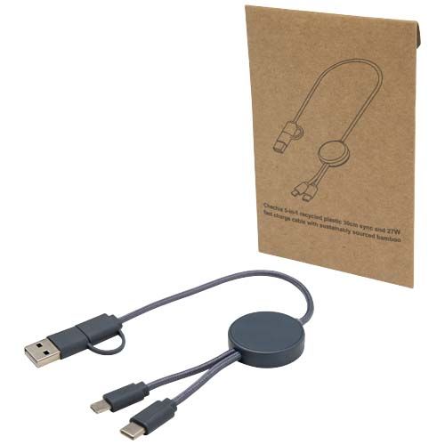 CABLE 5 EN 1 DE PLÁSTICO RECICLADO DE 30 CM PARA SINCRONIZACIÓN DE DATOS Y CARGA RÁPIDA DE 27 W 