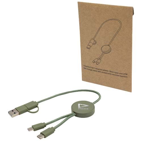verde chiné Cable 5 en 1 de plástico reciclado de 30 cm para sincronización de datos y carga rápida de 27 W