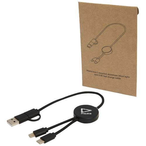 black Cable 5 en 1 de plástico reciclado de 30 cm para sincronización de datos y carga rápida de 27 W