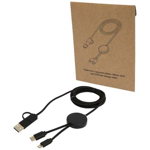 Cable 5 en 1 de plástico reciclado de 150 cm para sincronización de datos y carga rápida de 27 W 
