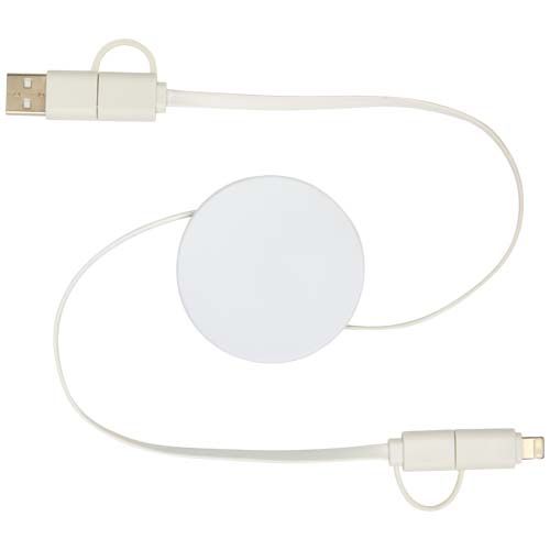 white Cable retráctil 5 en 1 de plástico reciclado de 90 cm para sincronización de datos y carga rápida de 40 W
