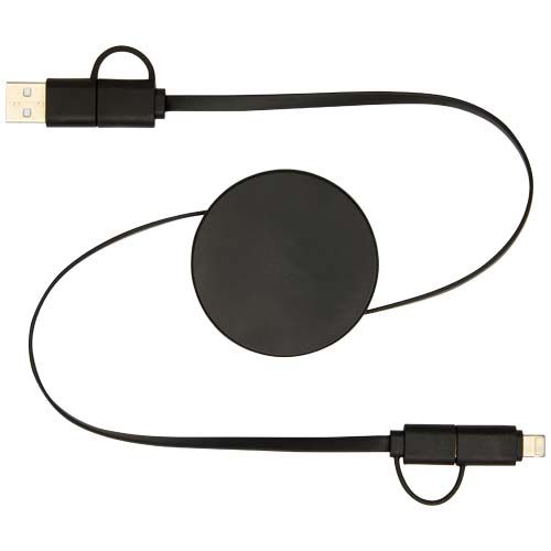 black Cable retráctil 5 en 1 de plástico reciclado de 90 cm para sincronización de datos y carga rápida de 40 W