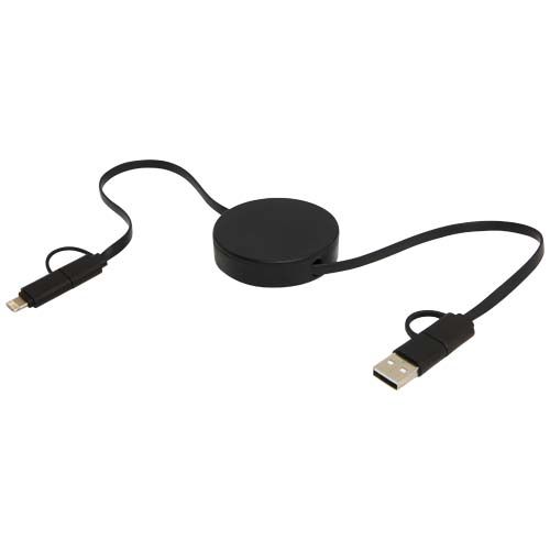black Cable retráctil 5 en 1 de plástico reciclado de 90 cm para sincronización de datos y carga rápida de 40 W