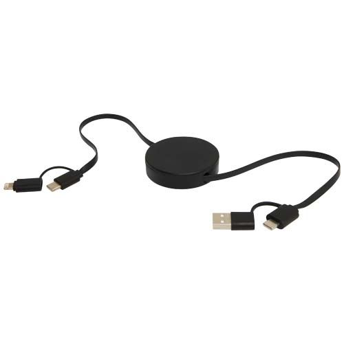 black Cable retráctil 5 en 1 de plástico reciclado de 90 cm para sincronización de datos y carga rápida de 40 W