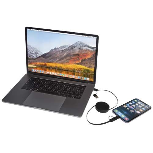 black Cable retráctil 5 en 1 de plástico reciclado de 90 cm para sincronización de datos y carga rápida de 40 W