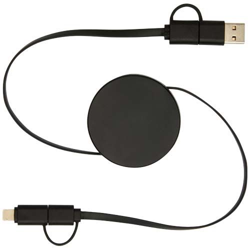 black Cable retráctil 5 en 1 de plástico reciclado de 90 cm para sincronización de datos y carga rápida de 40 W