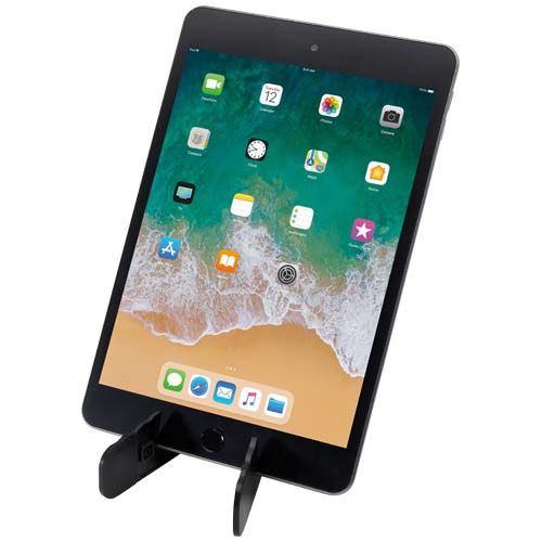 black Soporte plegable de plástico reciclado para tableta y teléfono