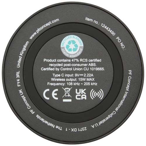 black Base de carga inalámbrica de plástico reciclado de 15 W