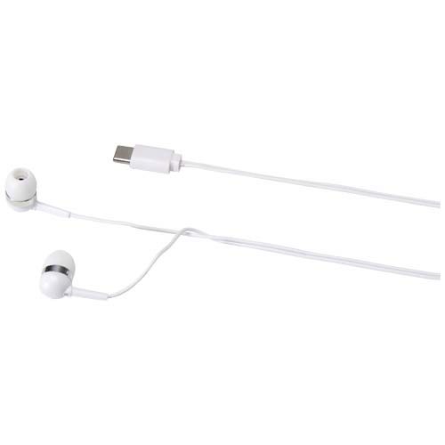 white Auriculares tipo C con cable y caja de plástico reciclado