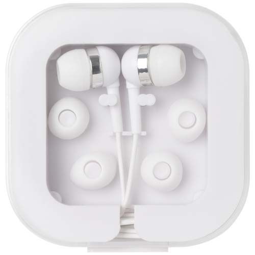 white Auriculares tipo C con cable y caja de plástico reciclado