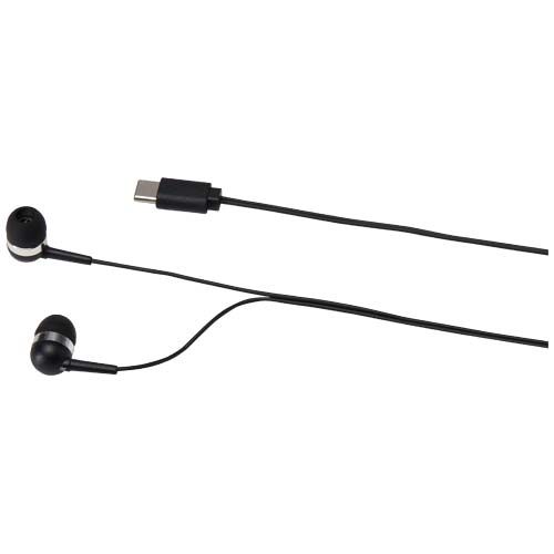 black Auriculares tipo C con cable y caja de plástico reciclado