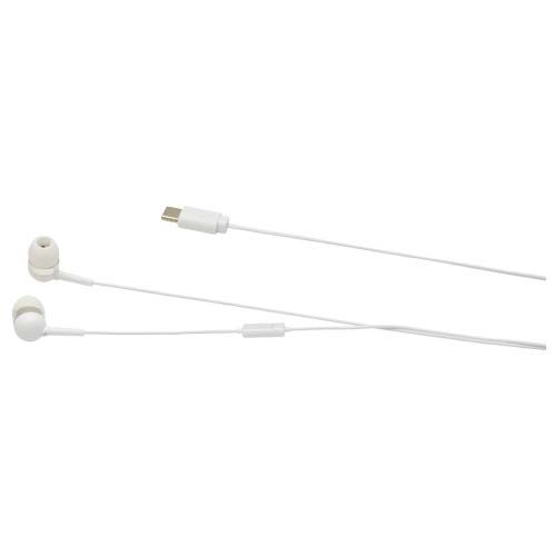 white Auriculares tipo C con cable y caja de plástico reciclado