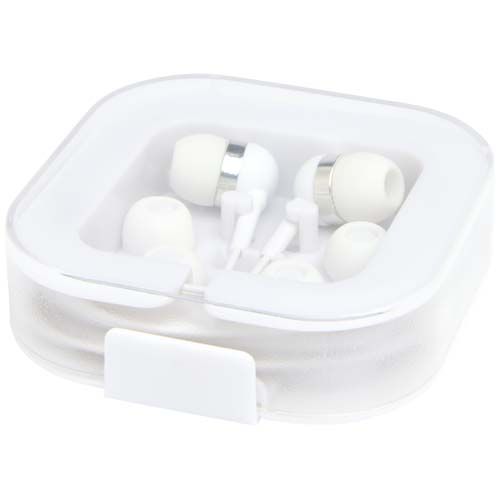white Auriculares tipo C con cable y caja de plástico reciclado