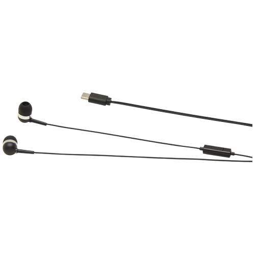 black Auriculares tipo C con cable y caja de plástico reciclado