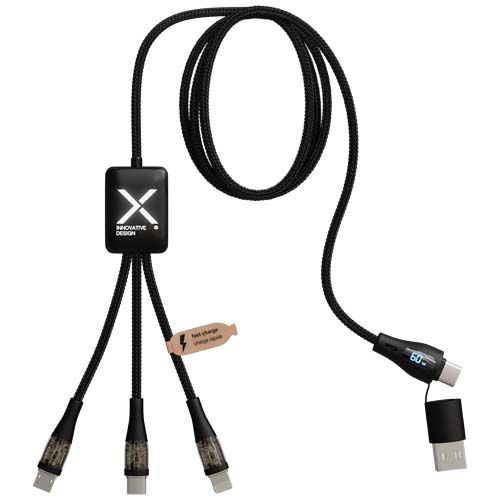 Cable de carga rápida de 60 W 5 en 1 de rPET con pantalla 