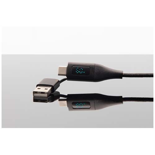 Cable de carga rápida de 60 W 5 en 1 de rPET con pantalla 
