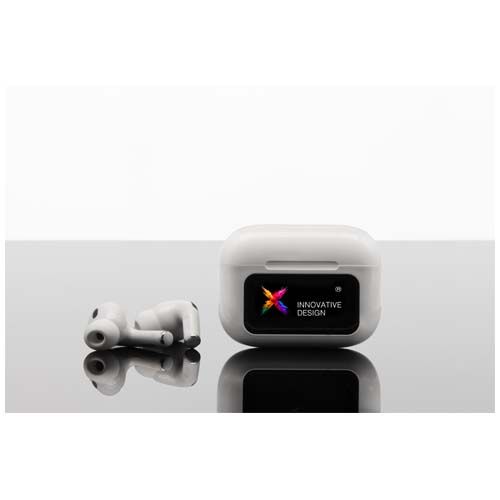 white Auriculares con ANC y estuche de carga interactivo con pantalla táctil