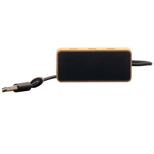 Hub USB 8 en 1 de madera con doble entrada y 6 puertos 