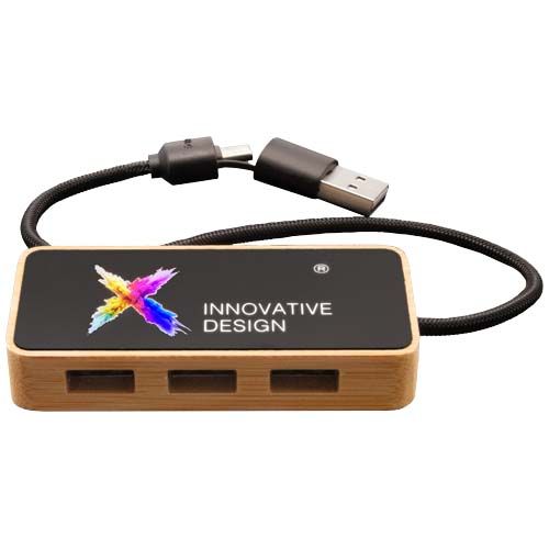 Hub USB 8 en 1 de madera con doble entrada y 6 puertos 