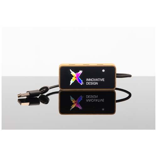 madera Hub USB 8 en 1 de madera con doble entrada y 6 puertos