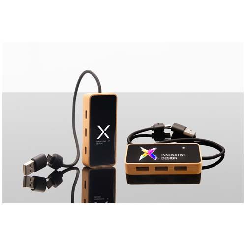 madera Hub USB 8 en 1 de madera con doble entrada y 6 puertos