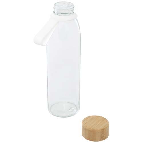 blanco translúcido Botella de cristal de 500 ml con asa de silicona y tapa de bambú