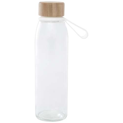 blanco translúcido Botella de cristal de 500 ml con asa de silicona y tapa de bambú