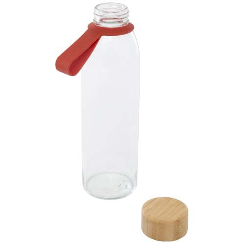 rojo de ladrillo Botella de cristal de 500 ml con asa de silicona y tapa de bambú