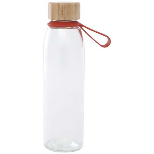 rojo de ladrillo Botella de cristal de 500 ml con asa de silicona y tapa de bambú