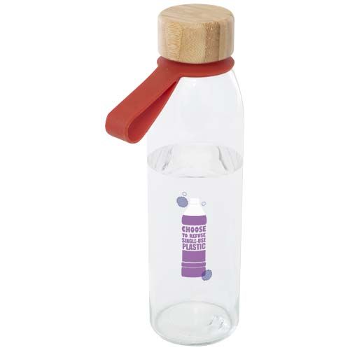 rojo de ladrillo Botella de cristal de 500 ml con asa de silicona y tapa de bambú