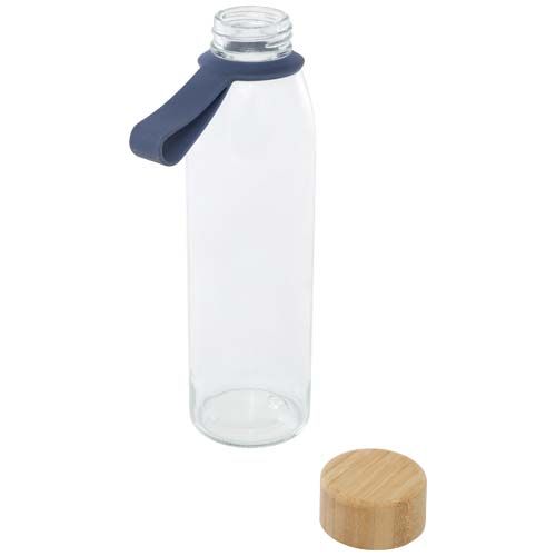 azul mar Botella de cristal de 500 ml con asa de silicona y tapa de bambú