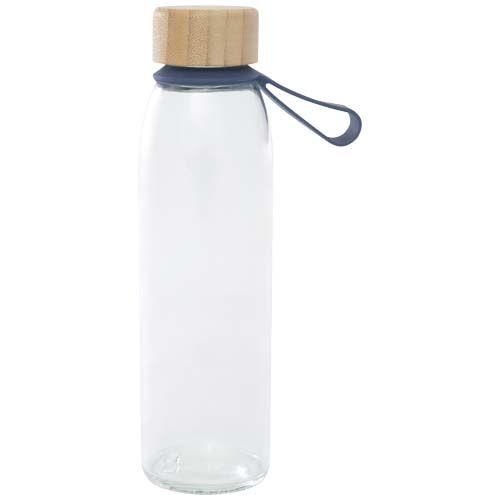 azul mar Botella de cristal de 500 ml con asa de silicona y tapa de bambú