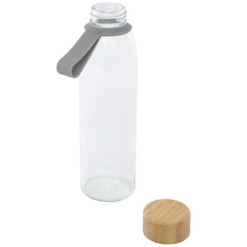 gray Botella de cristal de 500 ml con asa de silicona y tapa de bambú