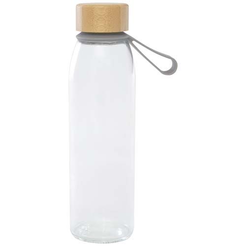 gray Botella de cristal de 500 ml con asa de silicona y tapa de bambú