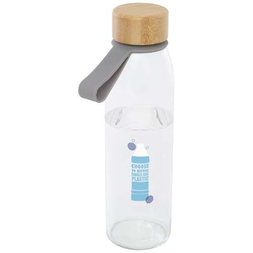 gray Botella de cristal de 500 ml con asa de silicona y tapa de bambú
