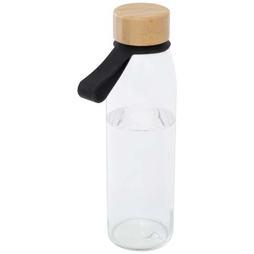 BOTELLA DE CRISTAL DE 500 ML CON ASA DE SILICONA Y TAPA DE BAMBÚ 