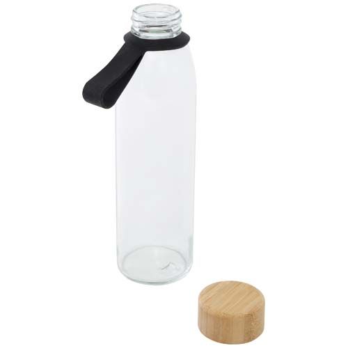 black Botella de cristal de 500 ml con asa de silicona y tapa de bambú