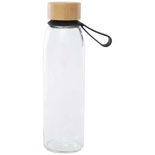 black Botella de cristal de 500 ml con asa de silicona y tapa de bambú