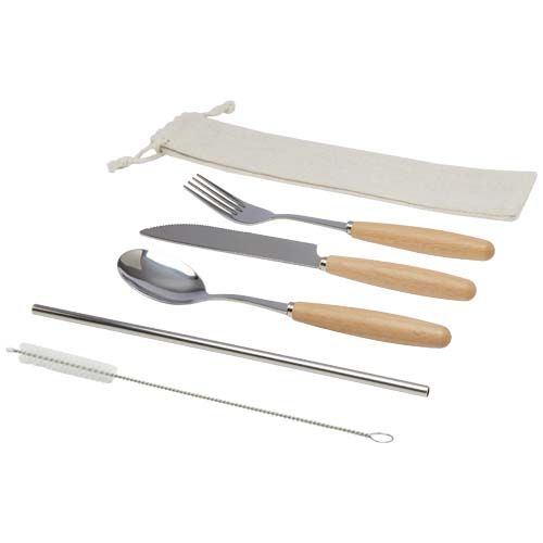 Ensemble de couverts Root 5 pièces personnalisé en acier inoxydable et bois de hêtre