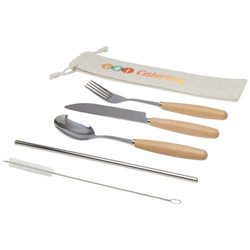 Ensemble de couverts Root 5 pièces en acier inoxydable et bois de hêtre - 2