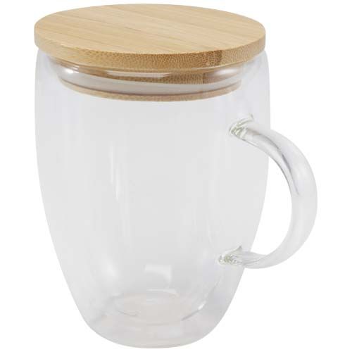 Taza de vidrio de 350 ml con tapa de bambú 