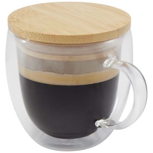 Taza de vidrio de 250 ml con tapa de bambú 