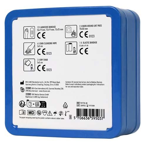 blue Kit de primeros auxilios en caja metálica